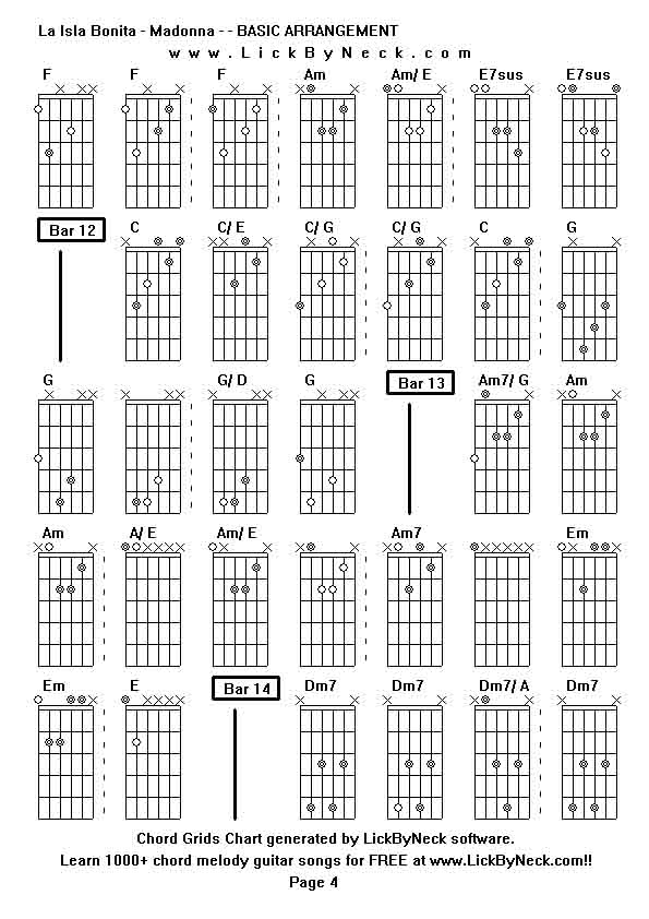 Chord Grids Chart of chord melody fingerstyle guitar song-La Isla Bonita - Madonna - - BASIC ARRANGEMENT,generated by LickByNeck software.